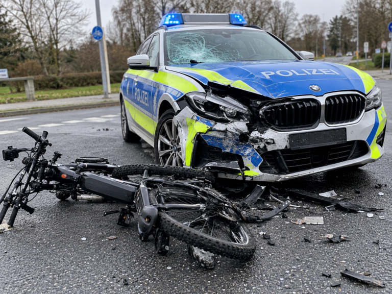 Bei einem Zusammenstoß mit einem Streifenwagen ist ein 35-jähriger E-Bike-Fahrer ums Leben gekommen